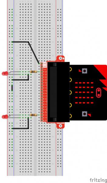 Having a hard time seeing the circuit? Click on the wiring diagram for a closer look. Note: The full sized breadboard power rails have a break down the middle.