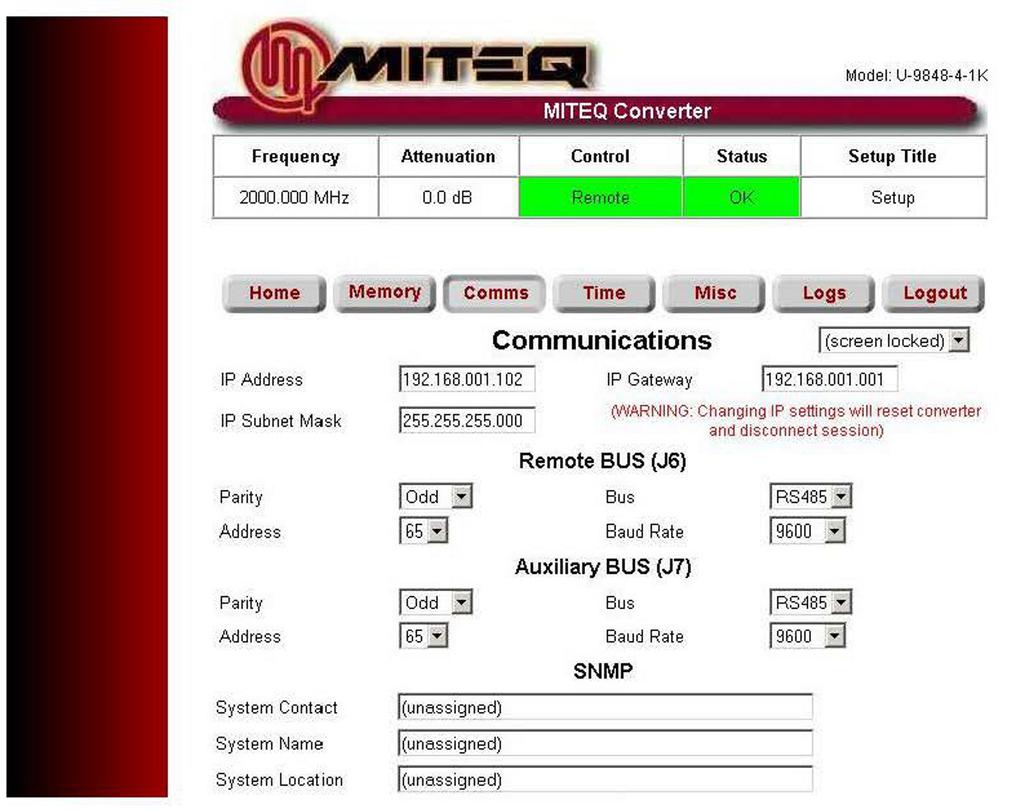 FOR REFERENCE ONLY Figure 3-18. Communications Page Display The Communications provides access to the communication settings of the unit.