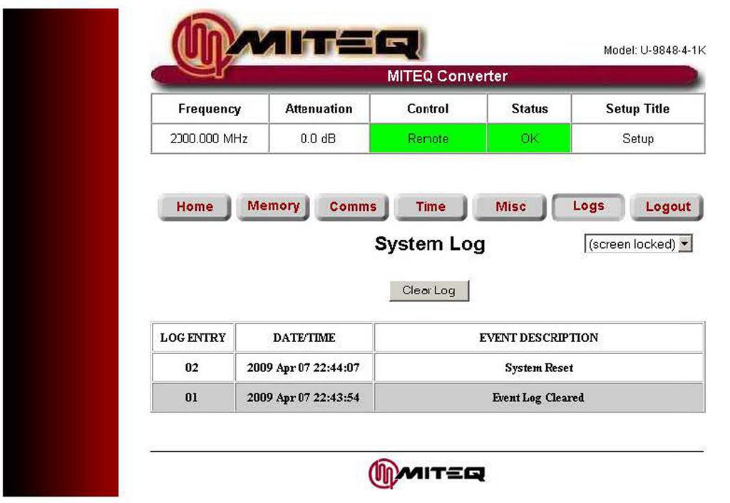 FOR REFERENCE ONLY Figure 3-21. System Log Page Display The log page allows the user to review the events stored in the event log.