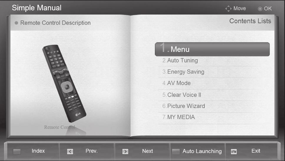 WATCHING TV / PROGRAMME CONTROL SIMPLE MANUAL You can easily and effectively access the TV information by viewing a simple manual on the TV.