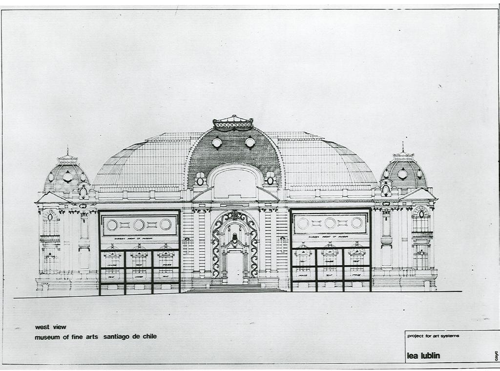 2. Lea Lublin, Cultura: dentro y fuera del museo (1971). Architectural plan of the Fine Art Museum façade, Santiago de Chile, including part of Lublin s project.