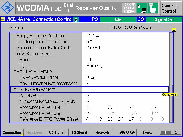 Figure 10: RMC and HSDPA channel gain settings for Tx subtest 1 Step 3.
