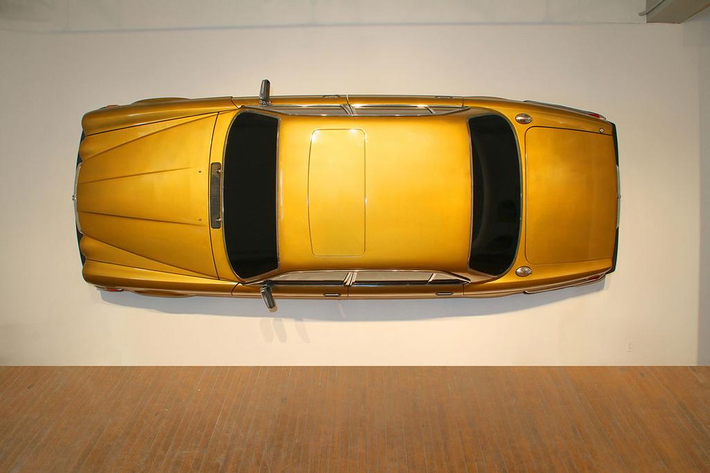 I am the American Dream (still just a Paki), 2010. 1987 Gold Jaguar Vanden Plas, 75 x 192 x 40 inches avoiding the angry brown woman label, working across mediums and how art can be like egg salad.