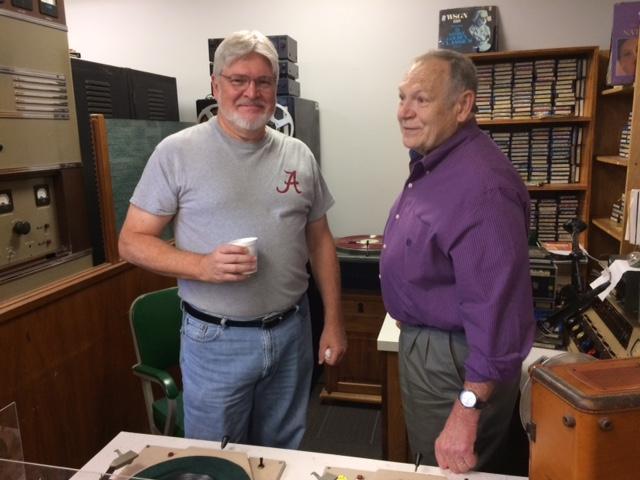 Don Keith and Dan Whitsett, Jr. talking about radio history while touring the Shop.