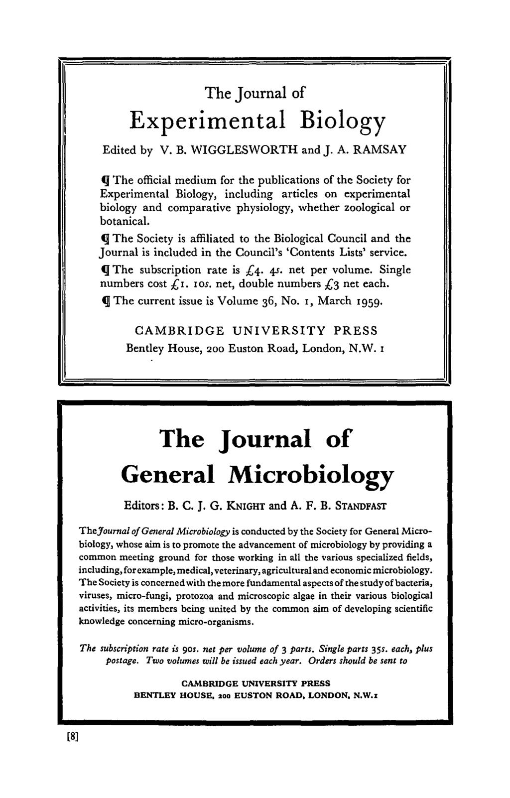 The Journal of Experimental Biology Edited by V. B. WIGGLESWORTH and J. A.