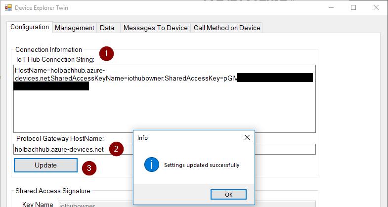 Connection string that was just copied from Azure, as well as the