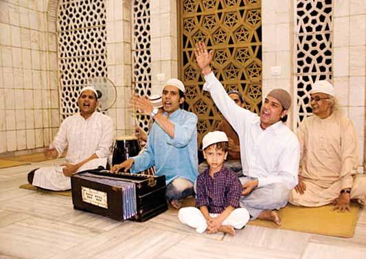 Ustaad Meraj (centre) and his qawwali troupe Dhruba Dutta time how a seven-centuries-old tradition from the Indian subcontinent has started to seep into the musical consciousness worldwide, adapting