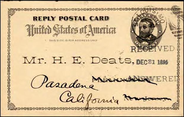 It was received by Deats on December 31, 1895. Fig. 6b: Message side of the postal card. The message is from George D. Mekeel.
