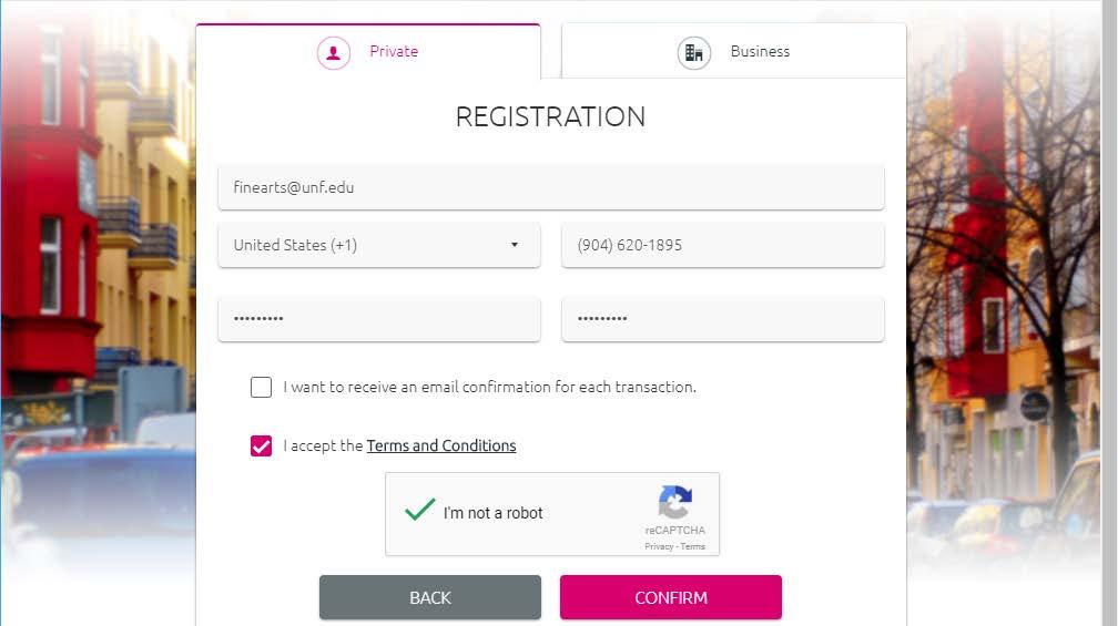 3. Complete the required account setup information, check I