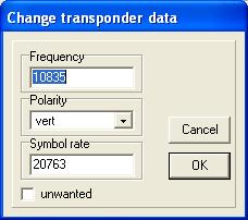 5.e Transponder functions If you select a transponder only the channels that belong to this transponder are shown.