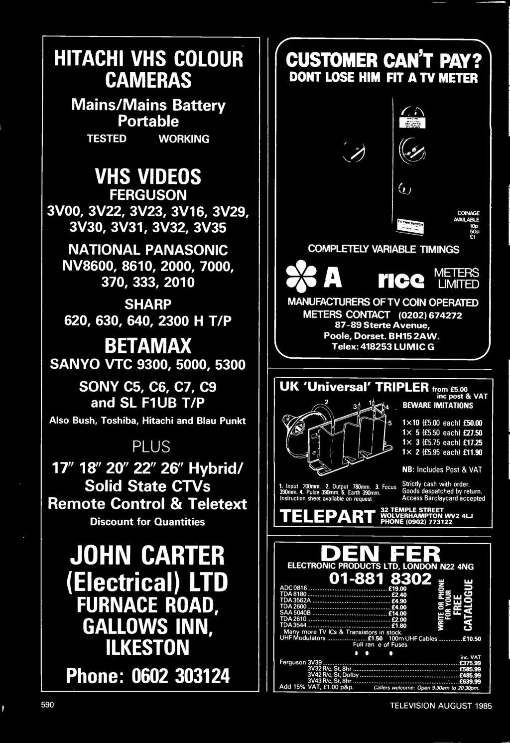 State CTVs Remote Control & Teletext Discount for Quantities JOHN CARTER (Electrical) LTD FURNACE ROAD, GALLOWS INN, ILKESTON Phone: 0602 303124 CUSTOMER DONT LOSE..._ r!iionnirli....,..7.fa.