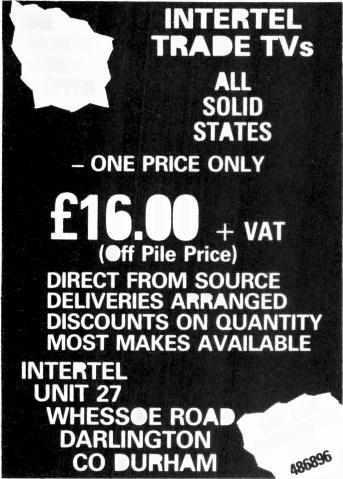 ONE MONTH ONLY OFFER INTERTEL TRADE TVs ALL SOLID STATES - ONE PRICE ONLY 16.