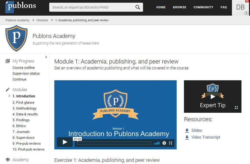 Publons Academy free