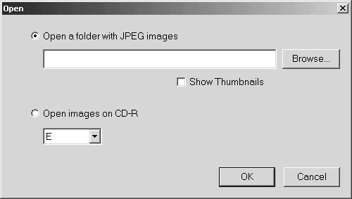 In the Open dialog, use the radio buttons to select one of the following two options depending on the type of media that contains the image data.