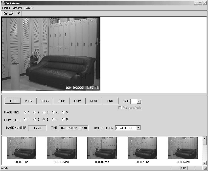 DVR Viewer Viewing images When image files are opened, the images that have been loaded appear.