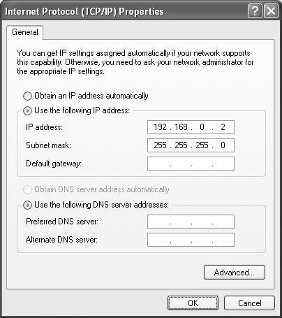 Network settings For Windows XP 1 Click the Network Connections icon in the Control Panel. The Network and Internet Connections window will be displayed. 2 Click Local Area Connections.