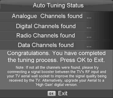 Press OK on the remote control and tuning will start. fig. B fig. A 3. Turn on the device with marked ON/OFF switch 6. After tuning the following screen will appear. 4.