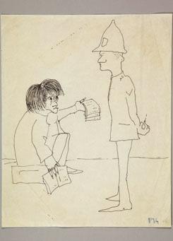 149/ Lennon, John: SAD MICHAEL. An original drawing, published in his first book IN HIS OWN WRITE. London: Jonathan Cape. 1964 Pen and ink, on paper. Measuring 25.2cm x 20.3cm (8 inches x 10 inches).