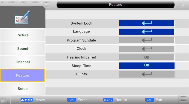 Language - Lets you adjust the different language options available You now have the choice to lock any of the following: System Lock - Switches all the locks on or off Key Lock - Stops the buttons