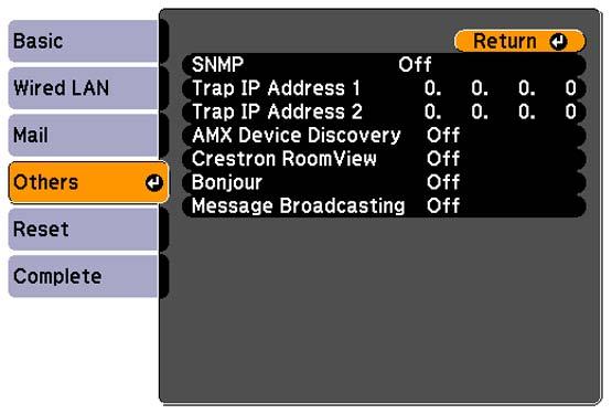 Note: If you want to use the Crestron RoomView system when the projector is turned off, you need to adjust the Standby Mode settings in the Extended menu. 1. Press the Menu button. 2.