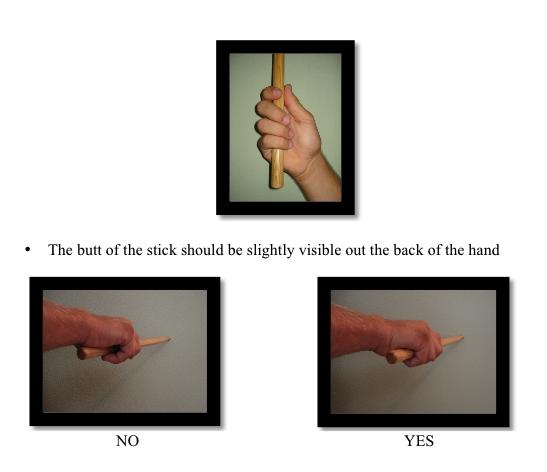 Implement Grip Snare Right and Left Hand: Thumb/Index finger connect approx.