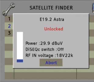 16.2 SEARCHING A SATELLITE This option allows searching a specifi c satellite placed in the list of satellites the