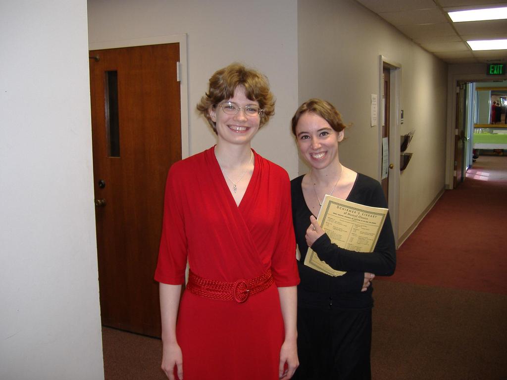Sarah Jones and Victoria (Tory) Senete pictured in the hallway prior to Sarah s Junior Piano Recital.