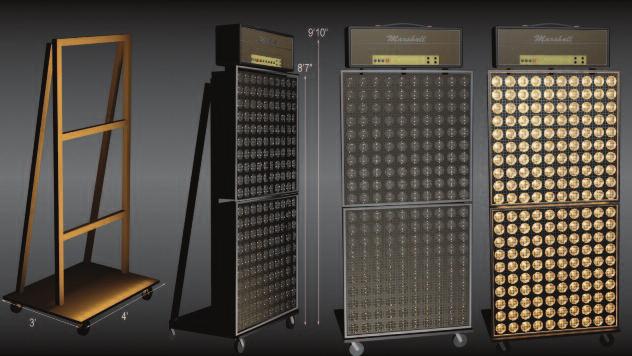 Swinford s renderings show his concepts for deploying the tour s abundant video screens. Below: The Jarags in their custom-built cabinets. early, Sugimoto reveals.