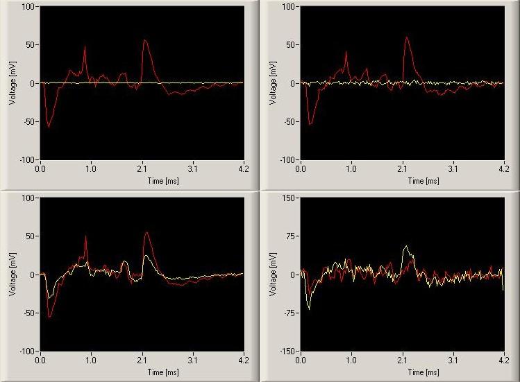 such problems. Figure 3.20 shows the digitalised waveforms as they are displayed by the DAQ SW once the ground loop problems have been eliminated. Figure 3.20: waveforms observed in the LHCb pit.