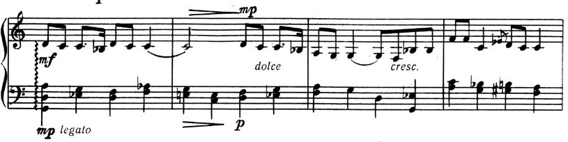 The melodics of the first phrase requires two important sub-motifs on the scheme of which the following