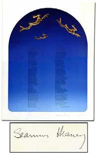 HEANEY, Seamus. The Names of the Hare. [London: Waddington Galleries 1982]. First edition. Large broadside. 17" x 22". Fine. Illustrated by Barry Flanagan.