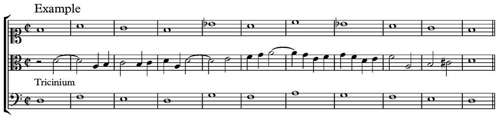 The very same Counterpoint may also be performed in three Parts by transcribing only the Canto fermo note by note and transposing the same into the Tenth below