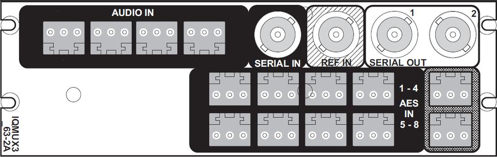 1 Input Connections Label Description Connector SERIAL IN SDI inputs 1 x BNC AUDIO IN Analogue audio inputs 4 x screw terminal REF IN Analogue reference input 1 x BNC AES IN AES