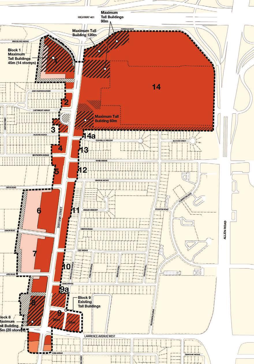 7.0 URBAN DESIGN GUIDELINES FOR YORKDALE Existing Mid-Rise, Base Buildings or Tall Buildings: 30m 30m (9 storeys) 27m (8 storeys) 20m