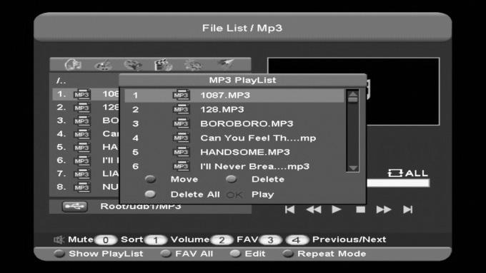 1 File List In this menu you can select the file list from USB A USB B. Press [ok] button to enter the File list.