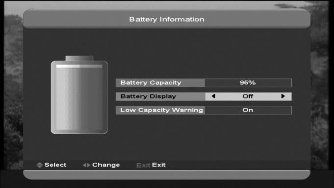 2 Press [MENU] key to back to Information menu. 15.3.1 Default Value: 15.2 Battery Information When you enter to Battery Information menu, you will see a screen like below: 1.