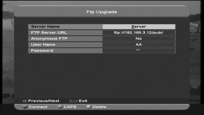 5 FTP Upgrade This function can upgrade the software through signal lines from the satellite 1 Select the satellite and TP or input the TP value and download PID, these parameters you can get from