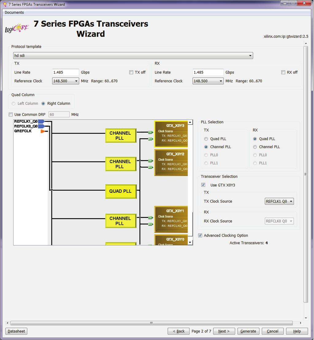 Implementing an SDI Interface in a Zynq-7000 SoC X-Ref Target - Figure 12 X1092_12_041013 Figure 12: 7 Series FPGA Transceivers Wizard - Page 2 Usually, the Common DRP (the DRP for the GTXE2_COMMON