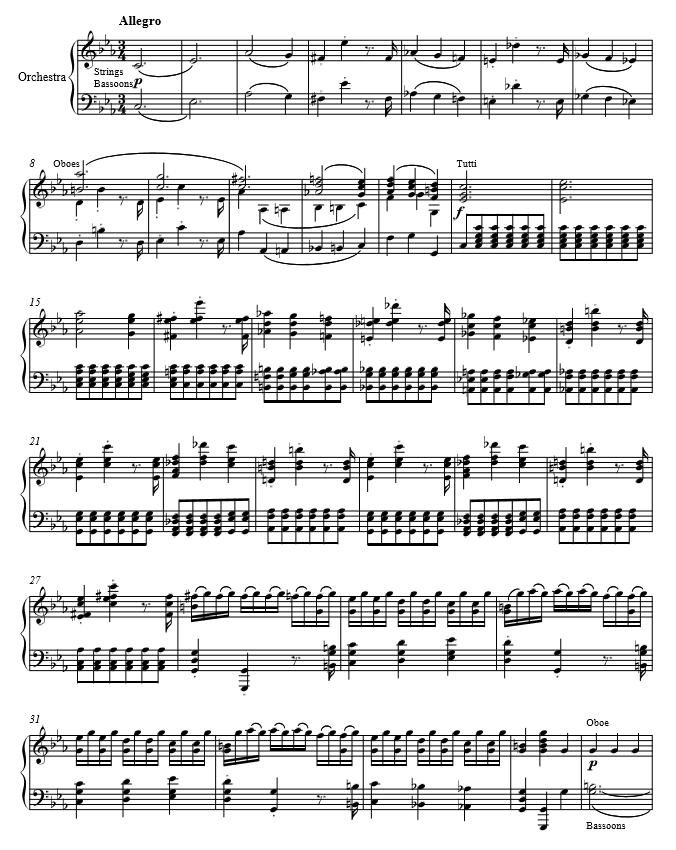 SCORE TWO Piano Concerto in C minor, K491, first movement, orchestral