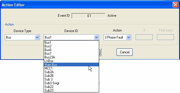 11. As per the Illustration on page 2, do the following on the Action Editor dialog box shown in Fig. 7: a. Select Bus on the Device Type. b. Select Main Bus on the Device ID. c.