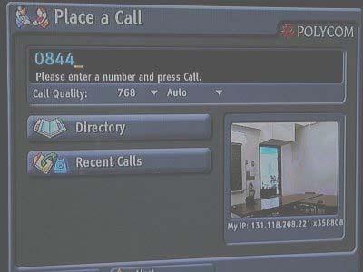 To make a call, just type in the Conference ID number, or IP address on the main call screen. This screen should be the default screen when the system is turned on.