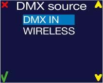 non-blinking address number (in this case: 1 ) and DMX src: DMX IN 3.