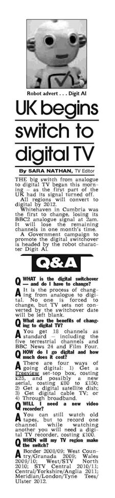 94 REPORT ON THE FIRST DIGITAL TV SWITCHOVER IN WHITEHAVEN /