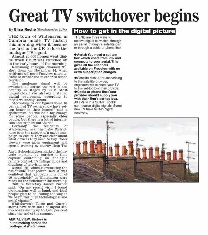 95 REPORT ON THE FIRST DIGITAL TV SWITCHOVER IN WHITEHAVEN / COPELAND,