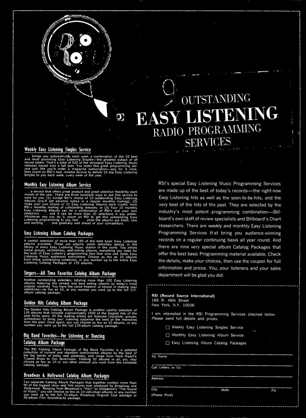 week, every week of the year. Monthly Easy Listening Album Service... a service that offers great product and great selection flexibility each month of the year.