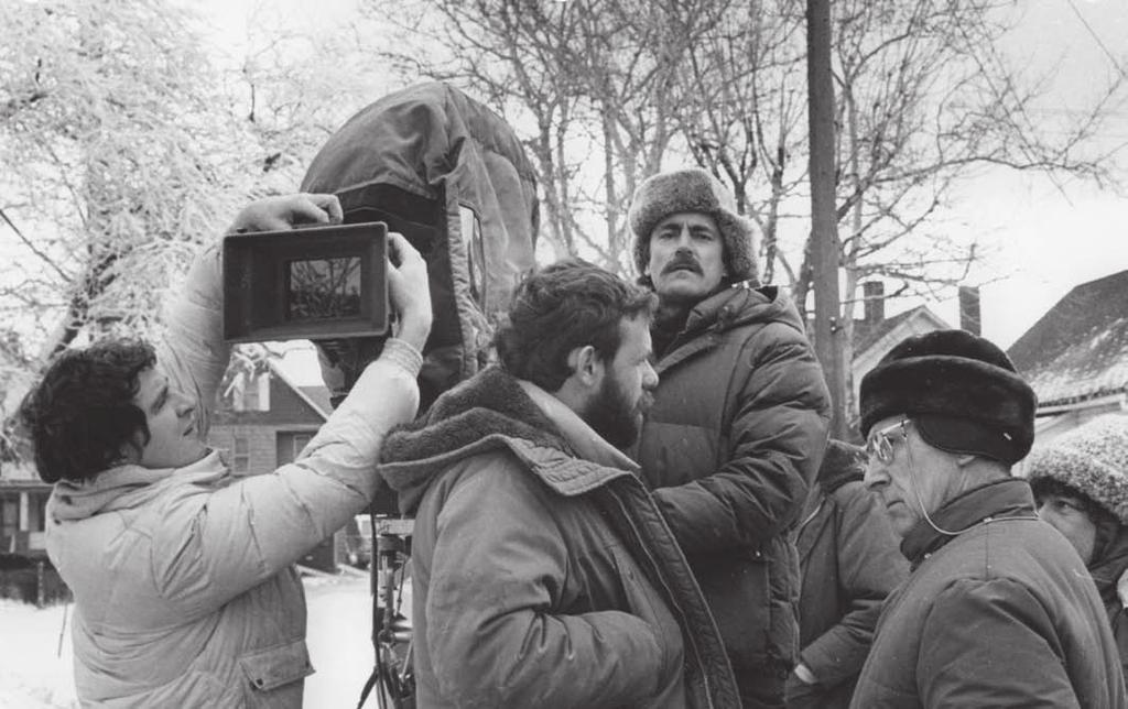 Above: Behind the camera is Harald Ortenburger. In front, from the left, are Jay Kohne, 2nd assistant camera, Gordon Langevin, 1st assistant camera, and DOP Reginald Morris.