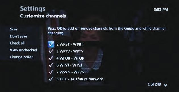 within Customize Channels. By pushing the onscreen up and down arrow keys next to each channel you can move the location of each channel.