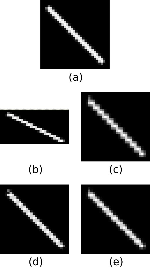 Rev 13 Figure 3 demonstrates the effect of each algorithm on a simple white diagonal line Image (a) represents the original source image (without interlacing) Image (b) is the even field after