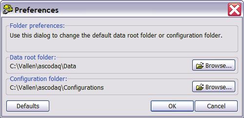 3.2.3.5 Storage location of files Data and configuration files are stored by default to predefined directories Recorded data files Direct data recording mode: c:\vallen\ascodaq\data by default Post