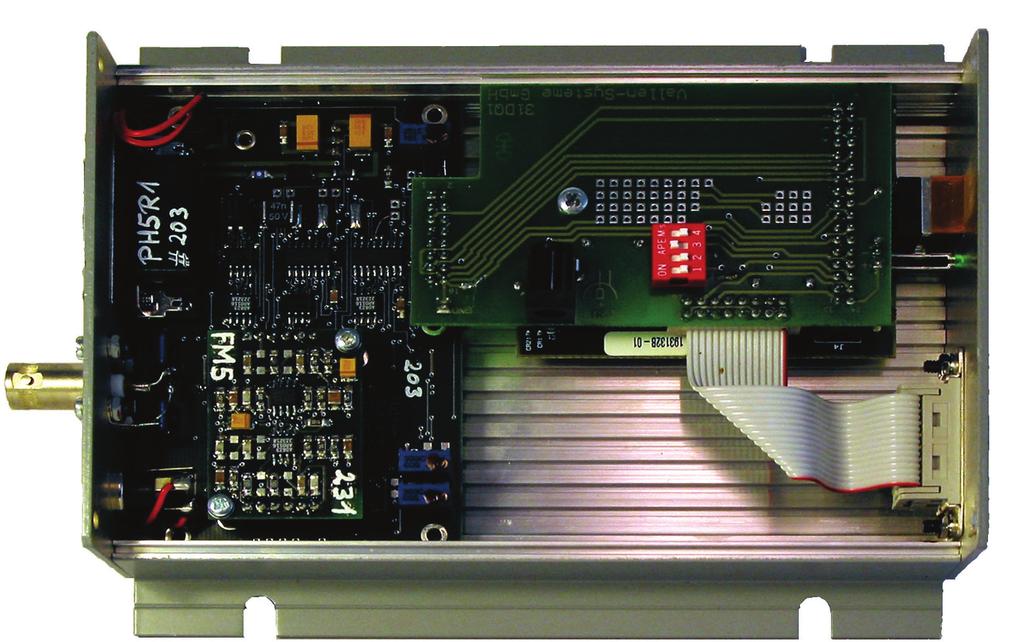 Figure 7: ASCO-DAQ2 with the top cover removed. The PCB on the left hand side is the ASCO-Pxy. The bridge board is the PCB with the red switch on it. Underneath lies the PCB of the USB DAQ unit.